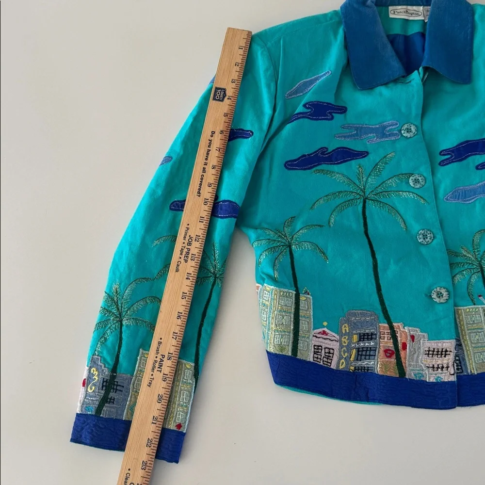 Vintage Patchington Palm Tree Blazer Womens Small Cityscape Jacket Y2K Cotton - Picture 12 of 13